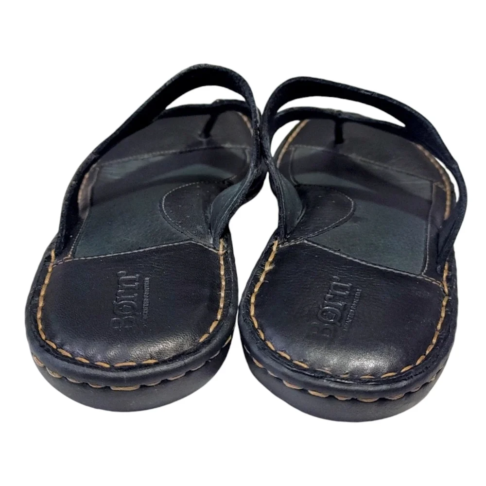 Born Black Leather Crisscross Slide Sandals - Picture 7 of 10